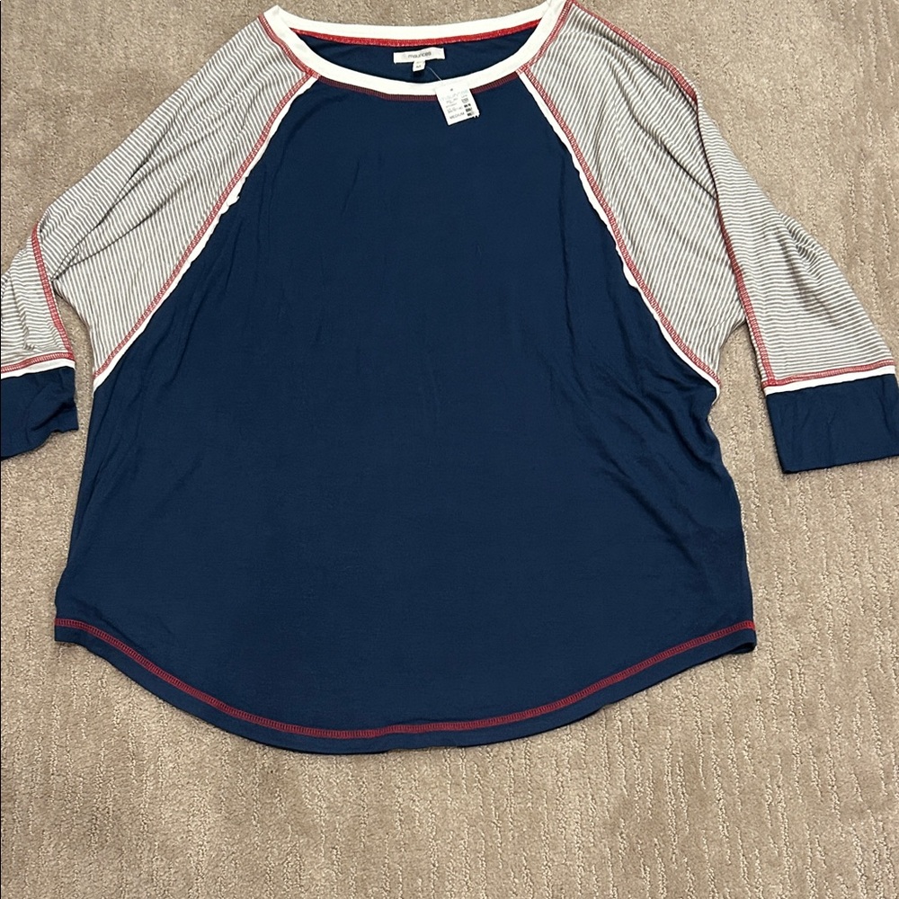 Maurices Navy and Striped Long Sleeve Top